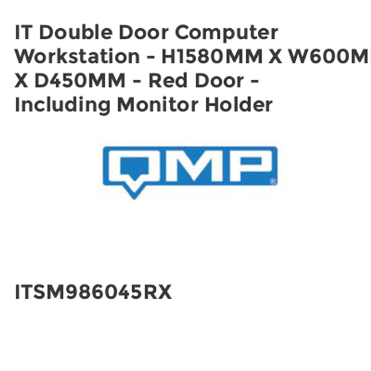 QMP IT Double Door Computer Workstation - H1580mm x W600mm x D450mm - Red Door -