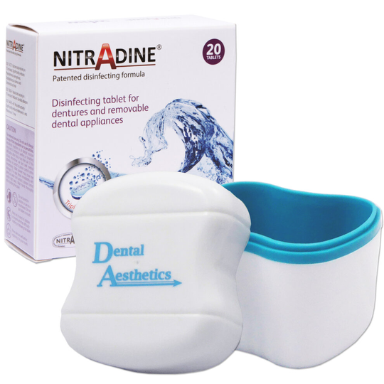 (1 Box of Nitradine) Nitradine & Bath ~ 20 Cleaning Tablets ~ 10wk Supply Dental Appliance Storage
