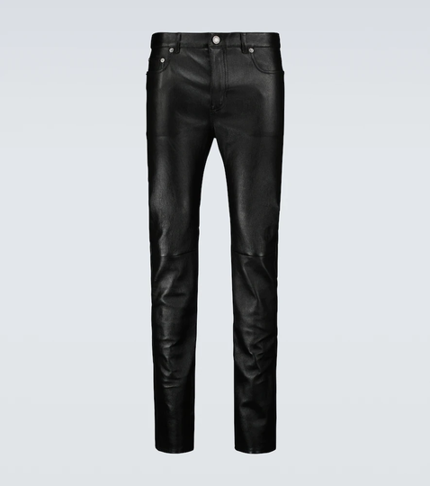 Skinny-fit stretch leather pants