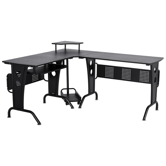 HOMCOM Space-Saving Corner Work Office Desk Gaming, Steel Rack, Black