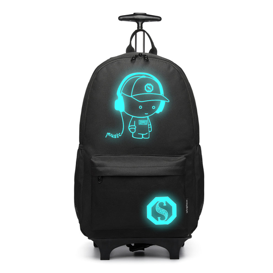 Kono Rolling School Bag for Boys Girls Anime Luminous Backpack Men Women Wheeled Laptop Backpacks Waterproof Travel Rucksack Black