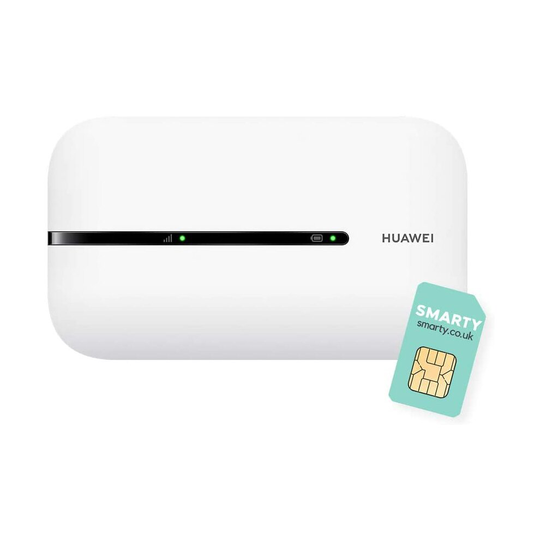 Huawei E5576-320, Portable 4G Low Cost Travel Wi-Fi, Roams on all World Networks, Genuine UK Warranty Stock, with FREE SMARTY SIM- White