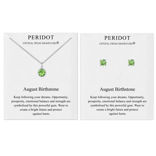 August (Peridot) Birthstone Necklace & Earrings Set Created with Swarovski Crystals