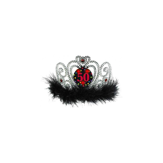 The Party Continuous 50th Birthday Party Flashing Tiara , Silver/Black , 4 x 5 5/8 Electroplated Plastic w/Marabou by TradeMart Inc.
