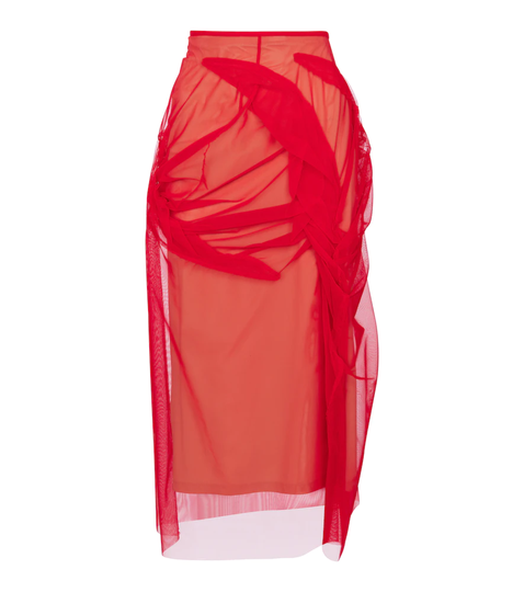 High-rise tulle midi skirt