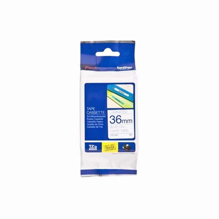 Brother P-touch Paper Bro 36MM Gloss Blue on White Tape