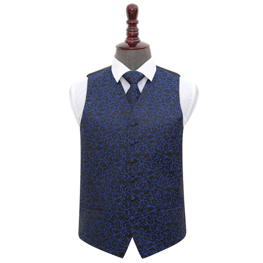 Black & Blue Swirl Wedding Waistcoat & Tie Set 46'