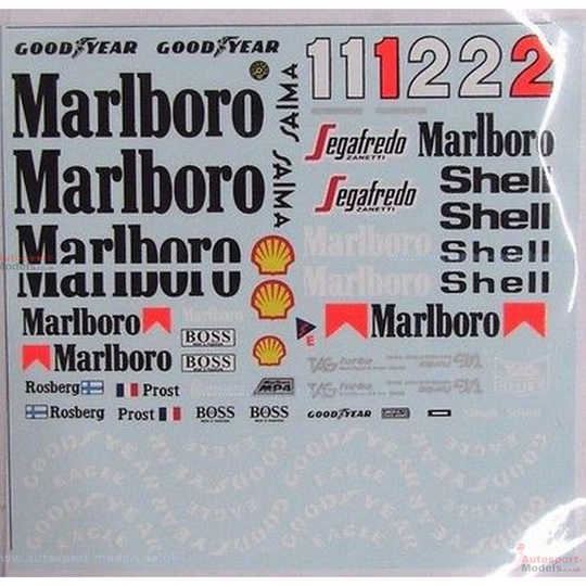 1/20 McLaren MP4/2C TAG decal set by MSM Creation to suit NuNu Platz