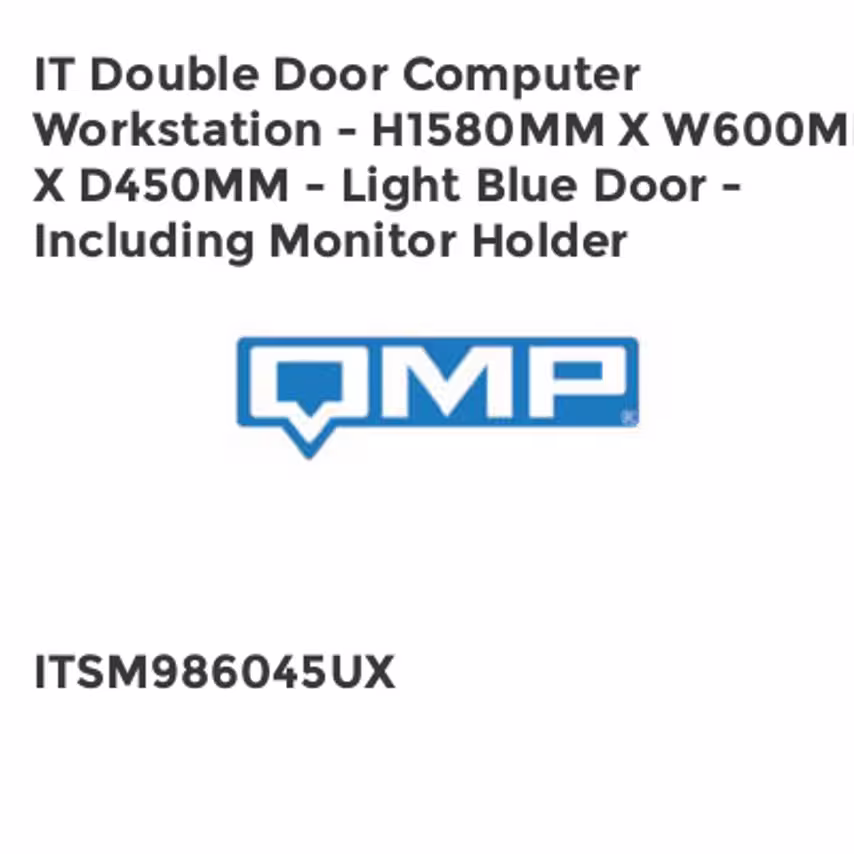 QMP IT Double Door Computer Workstation - H1580mm x W600mm x D450mm - Light Blue