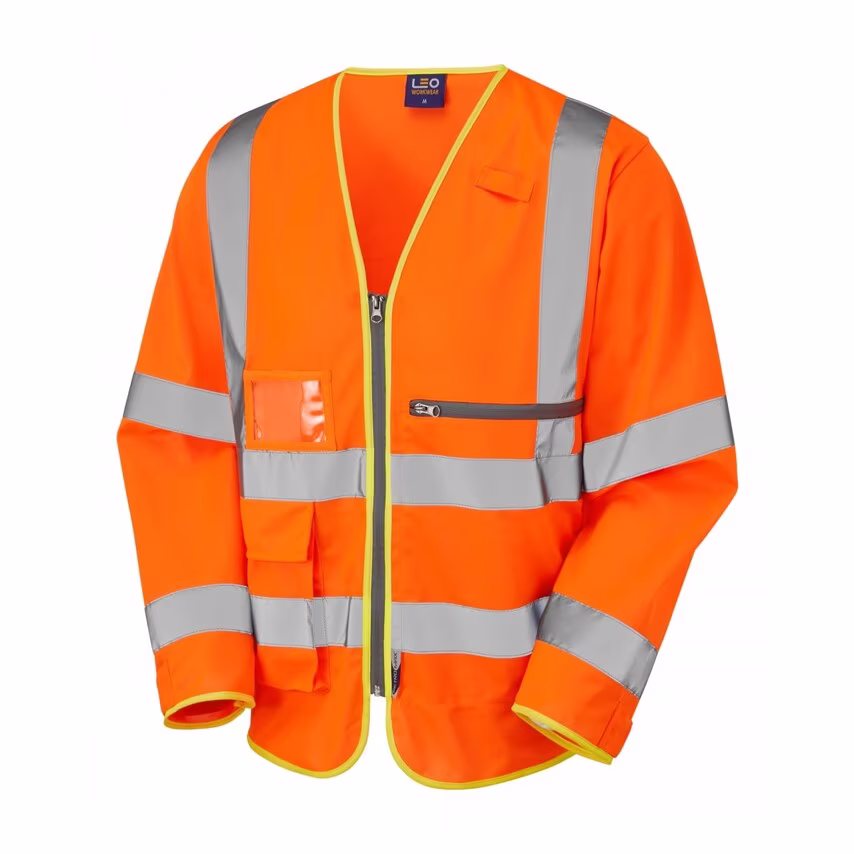 Leo Workwear Heddon ISO 20471 CL 3 Superior Sleeved Waistcoat with Tablet Pocket
