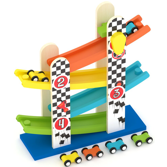 Wooden Race Track | Helter Skelter Ramp Frame with 4 Cars