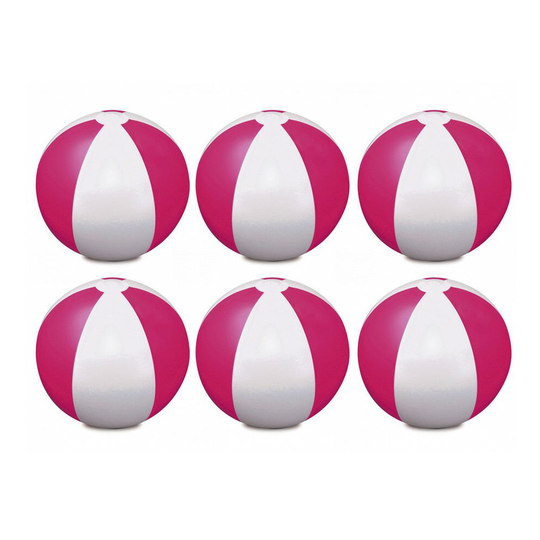 (Pink & White) Pack of 6 Colour Inflatable Blow Up Beach Ball Toy