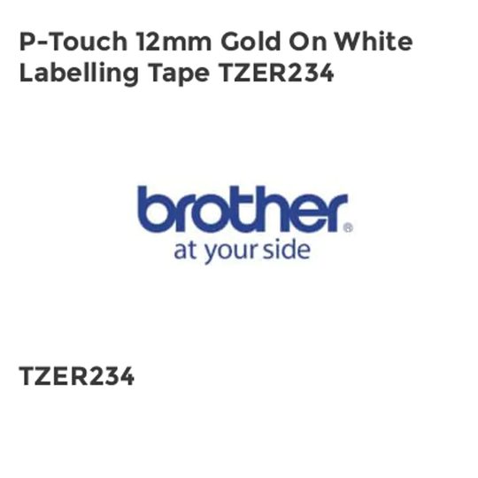 Brother P-Touch 12mm Gold On White Labelling Tape TZER234