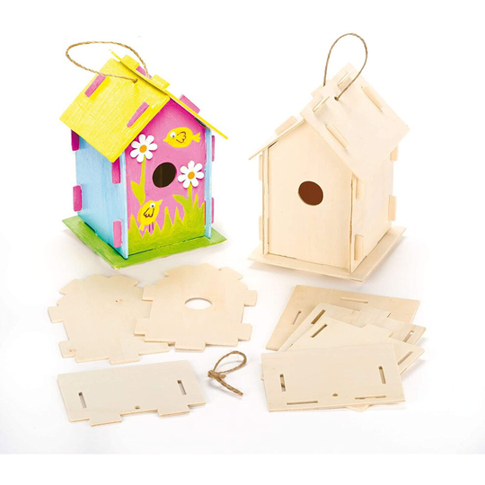 Baker Ross Wooden Birdhouse Kits (Pack Of 2) For Kids To Make & Decorate