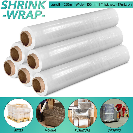 (5 Pack) STRONG ROLLS CLEAR PALLET STRETCH SHRINK WRAP CLING FILM 400mm x 250m