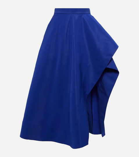 Asymmetric faille midi skirt