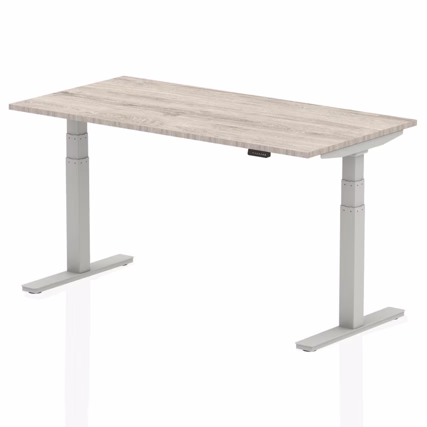 Dynamic Air 1600/800 Grey Oak Height Adjustable Desk with Silver Legs