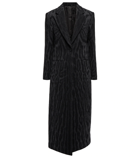 Leopard-print jacquard wool coat