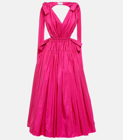 Pleated polyfaille midi dress