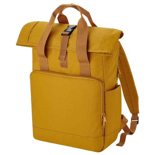 (One Size, Mustard Yellow) Bagbase Roll Top Recycled Twin Handle Laptop Backpack