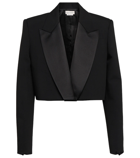 Cropped wool tuxedo blazer