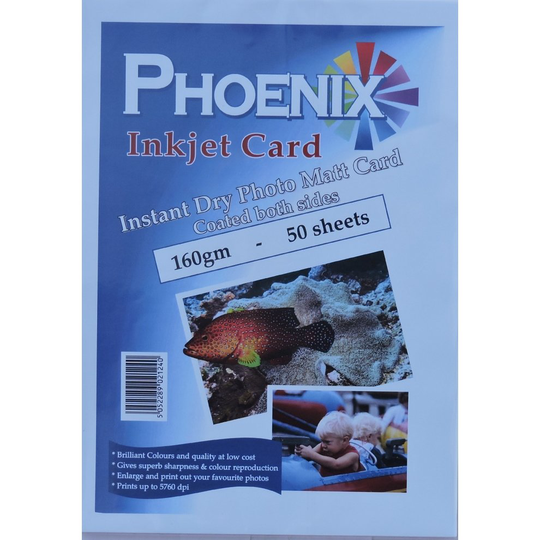 (50 Sheets) Phoenix A4 160gsm Double Sided Photo Matt/ Matte Card