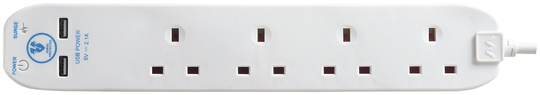 Masterplug 4 Socket 2 USB Outlet 2 Metre Surge Lead
