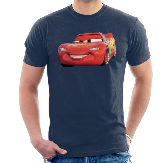(X-Large, Navy Blue) Disney Cars Lightning McQueen Smile Men's T-Shirt