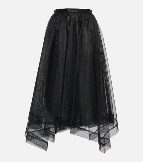 Asymmetrical tiered tulle midi skirt