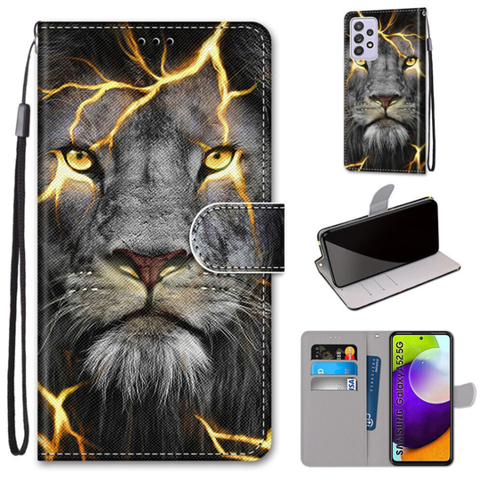 Samsung Galaxy A52 5G Case Pattern Cover Folio with kickstand lion