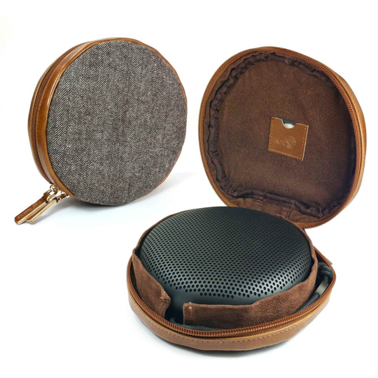 TUFF LUV Herringbone Tweed NFC Travel Case for Bang & Olufsen B&O BeoPlay A1 Bluetooth speaker - Brown