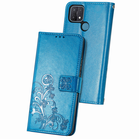 OPPO A15 Case Premium PU Leather Folio Cover Magnetic Blue