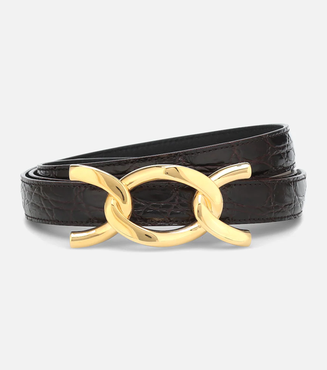 Croc-effect leather belt