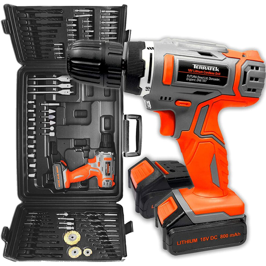Terratek 18/20V 89Pc Cordless Drill 2 Batteries Combi Drill Carry Case