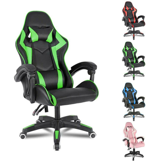 (Pink/White) Bigzzia Ergonomic Leather Computer Gaming Seat | Adjustable Office Chair