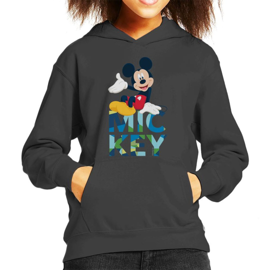 (Large (9-11 yrs), Charcoal) Disney Mickey Mouse Colour Text Kid's Hooded Sweatshirt