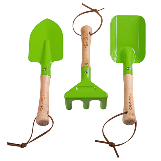 Bigjigs Toys Kids Gardening Tools Set - 3pc Metal Garden Tools Toy Set with Hand Fork , Trowel and Rake , Quality Gardening Set with Wooden Handles