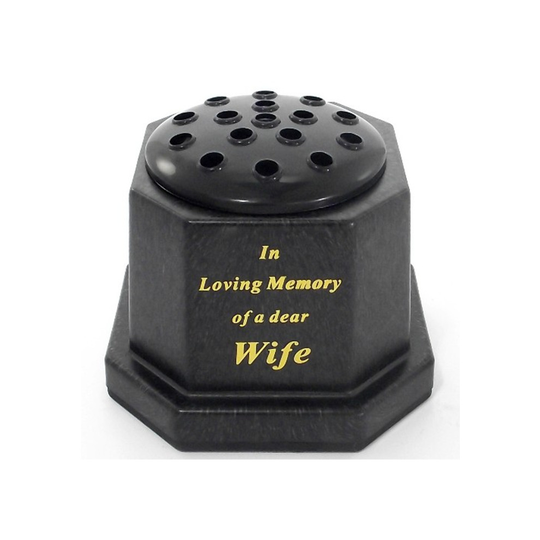 (Wife) Memorial Tribute Pot Grave Black Flower Vase