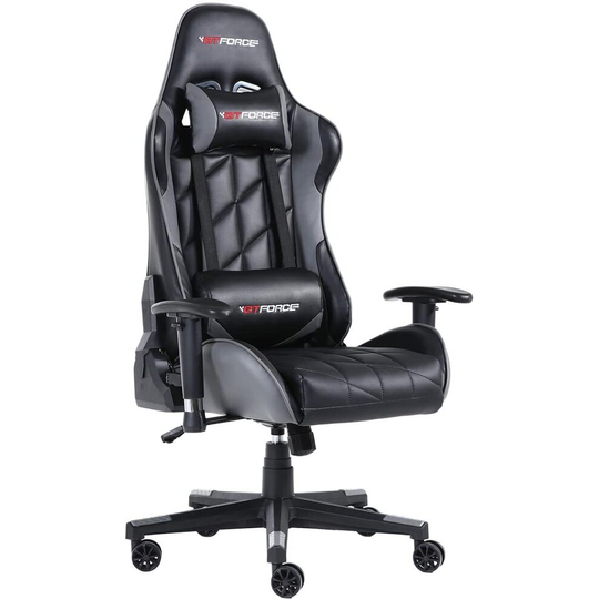 (Grey With Footrest) GTFORCE PRO GT RECLINING SPORTS RACING GAMING OFFICE DESK PC CAR FAUX LEATHER CHAIR (Grey with Footrest)