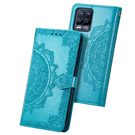 OPPO Realme 8 -Realme 8 Pro Case Mandala Flip Wallet Cover TPU Magnetic Blue