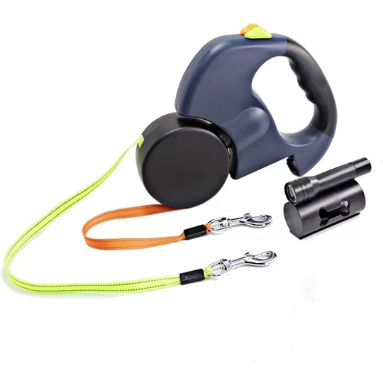 Double Retractable Dog Lead 360°No Tangle Retractable Pet Leash w/ LED