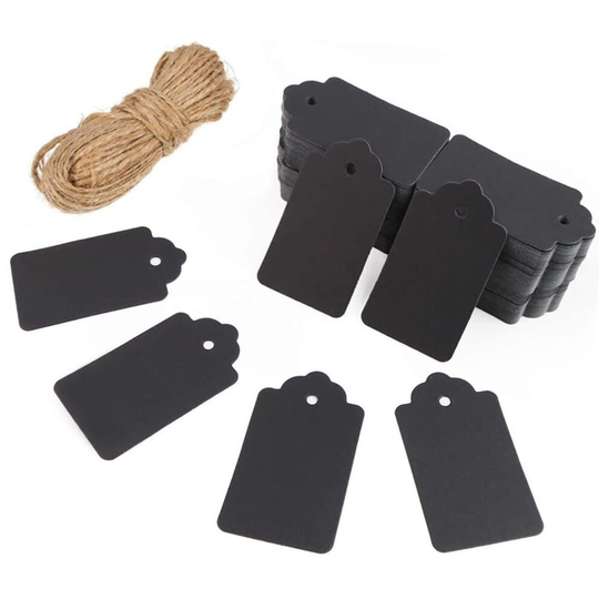 (Rectangular Black, 100) 50/100 Christmas Kraft Paper Gift Tags Price Wedding Scallop Label Blank Luggage