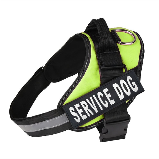 (Electric Green, M) JS One Adjustable Service Dog Vest D-Ring Harness with Reflective Outdoor Pet Vest, Safety Handle Bands Comfortable Dog Walking Li