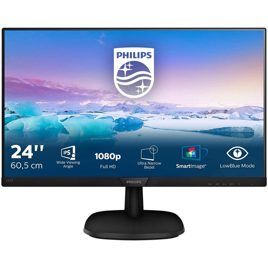 Philips 243V7QDAB - 24 Inch FHD Monitor, 75Hz, 4ms, IPS, Speakers , Smart Image, Narrow Border, LowBlue Mode (1920 x 1080, 250 cd/m², HDMI/VGA/DVI)