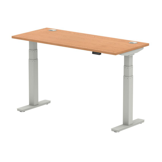 Dynamic Air 1400/600 Oak Height Adjustable Desk with Cable Ports with Silver Leg
