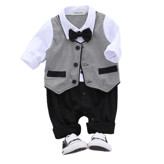 (80cm / 0-6 Months) Baby Boy Wedding Christening Bow Tie Formal Tuxedo Romper Outfit