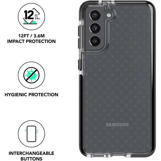 tech21 Evo Check Case for Samsung S21 5G - Germ Fighting Antimicrobial Phone Cover with 12 ft. Drop Protection, Smokey/Black