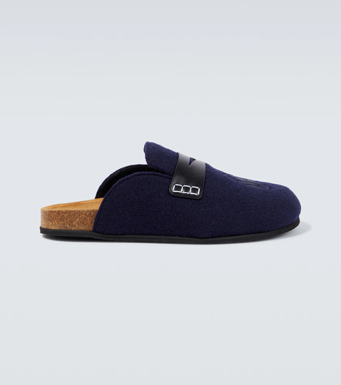 Embroidered wool-blend slippers
