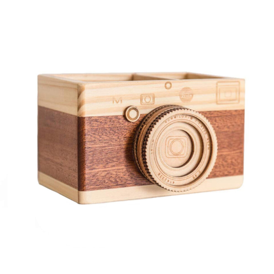 Creative Camera Wooden Pencil Holder Home Desktop Stationarys Makeup Organizer