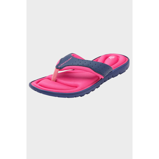 (UK 4, NAVY/FUCHSIA) DUNLOP memory foam cushioned toe post flip flops